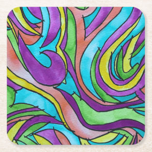 Dessous-de-verre Carré En Papier Rythme de Couleur - Art Abstrait à l'Aquarelle Pei