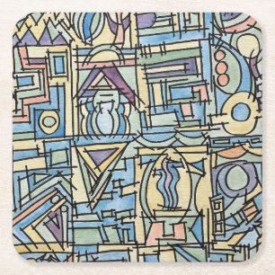 Dessous-de-verre Carré En Papier Rythme en bleu - Art géométrique moderne aquarelle