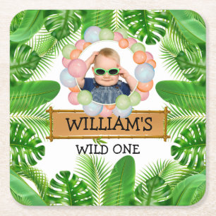 Dessous-de-verre Carré En Papier Safari Animaux Wild One Birthday PHOTO
