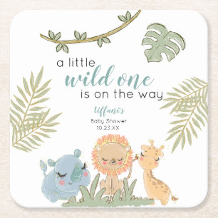 Dessous-de-verre Carré En Papier Safari Animaux Wild One Girl Baby shower