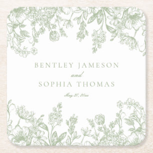 Dessous-de-verre Carré En Papier Sage Chinoiserie Vintage Floral Wedding Favors