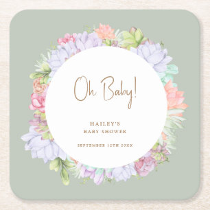 Dessous-de-verre Carré En Papier Sage Green Boho Cactus Désert Oh Baby shower