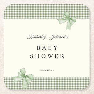 Dessous-de-verre Carré En Papier Sage Green En vichy Baby shower Invitation et vach