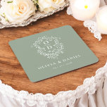 Dessous-de-verre Carré En Papier Sage Green Floral Monogramme Mariage Crest Moderne<br><div class="desc">Ajoutez une touche élégante à votre célébration avec le Dessous de verre en papier Carré Monogram Mariage Crest moderne. Dotés d'un design sophistiqué de crête monographique, ces dessous de verre sont parfaits pour les mariages, les fiançailles ou les douches nuptiales. La forme élégante du carré et le papier absorbant de...</div>