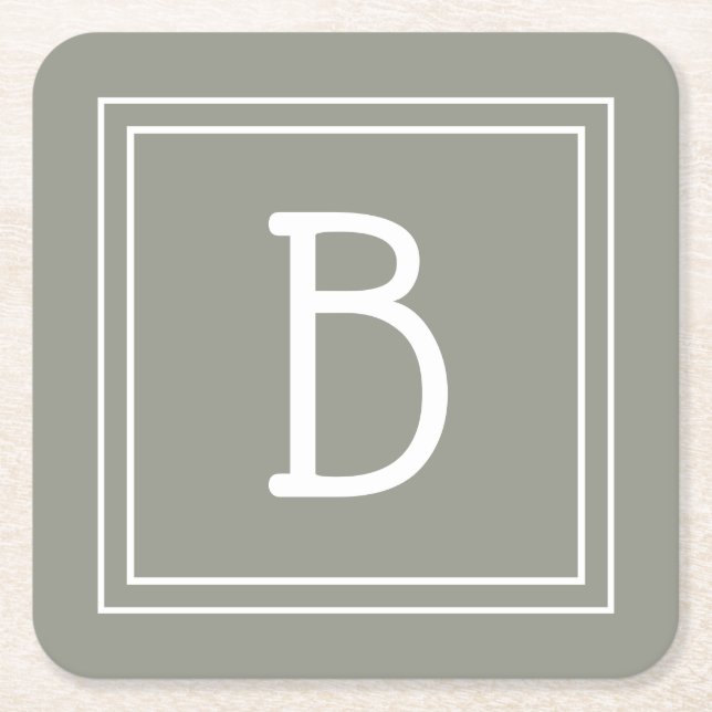 Dessous-de-verre Carré En Papier Sage monographique moderne personnalisé vert & bla (Devant)