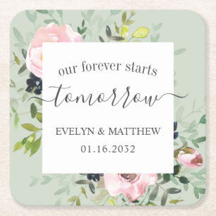 Dessous-de-verre Carré En Papier Sage Vert & Rose Floral Forever commence demain