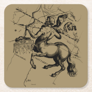 Dessous-de-verre Carré En Papier Sagittarius Constellation Carte Hevelius 1690