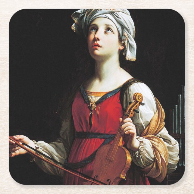Dessous-de-verre Carré En Papier Saint Cecilia (Sainte-Cécile), Guido Reni (Devant)