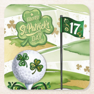 Dessous-de-verre Carré En Papier Saint Patrick's Day pour le golfeur avec drapeau s