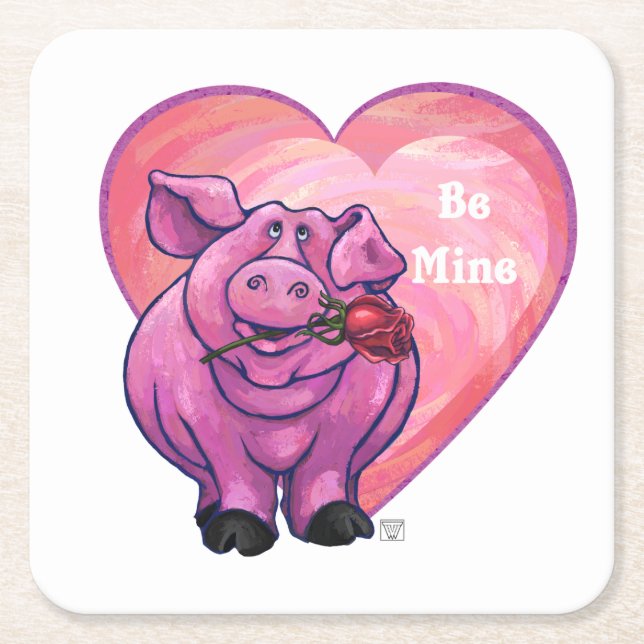 Dessous-de-verre Carré En Papier Saint Valentin au cochon (Devant)