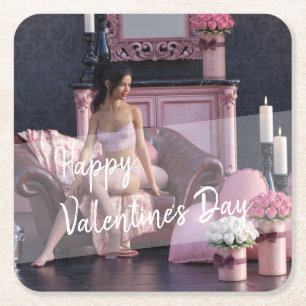 Dessous-de-verre Carré En Papier Saint Valentin Beauté en Lingerie sur le canapé