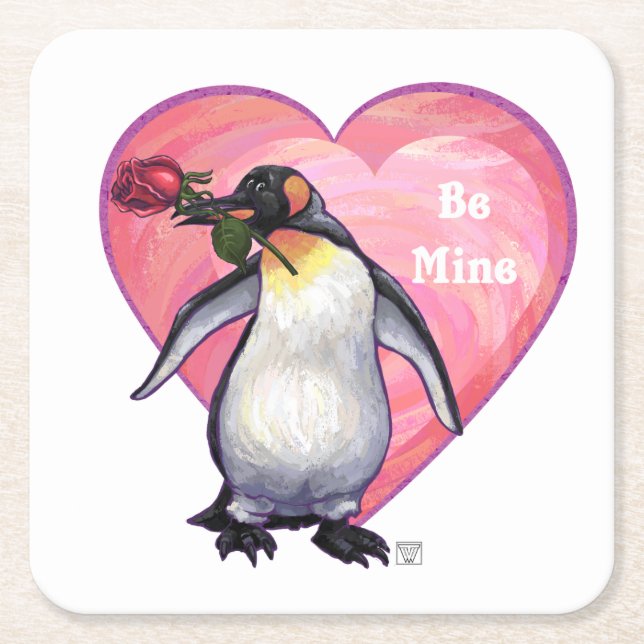 Dessous-de-verre Carré En Papier Saint-Valentin Penguin (Devant)