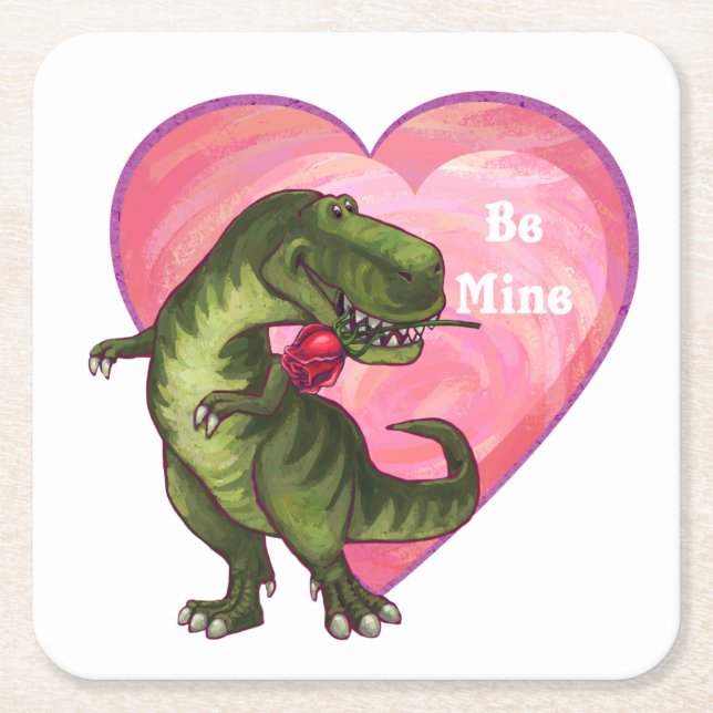 Dessous-de-verre Carré En Papier Saint Valentin Tyrannosaurus (Devant)