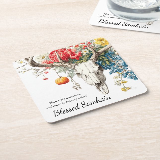 Dessous-de-verre Carré En Papier Saisons mystiques | Samhain Witchy Design (Incliné)