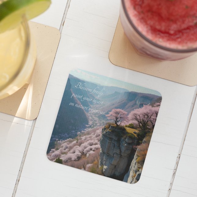 Dessous-de-verre Carré En Papier Sakura Mountain Valley Vista - Paysage d'Anime (Créateur téléchargé)