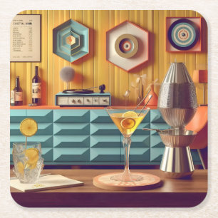 Dessous-de-verre Carré En Papier Salle de fête Rétro Futuriste Atomique du Milieu d