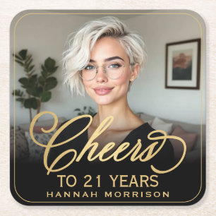 Dessous-de-verre Carré En Papier Salutations à 21 ans Anniversaire Photo Gold Black