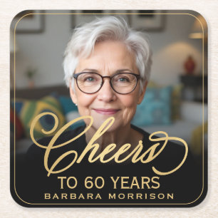 Dessous-de-verre Carré En Papier Salutations à 60 ans Anniversaire Photo Gold Noir