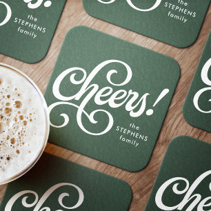 Dessous-de-verre Carré En Papier Salutations audacieuses vert rétro