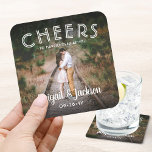 Dessous-de-verre Carré En Papier Salutations joyeuses à jamais après mariage photo<br><div class="desc">Ajoutez une touche de finition personnalisée à votre célébration mariage avec des capuchons de boisson carré photo personnalisés uniques. L'image et tout le texte de ce modèle sont simples à customiser, y compris le texte qui dit "Bonjour à Happily Ever After." (CONSEIL EN MATIÈRE DE PLACEMENT DE L'IMAGE : Un...</div>