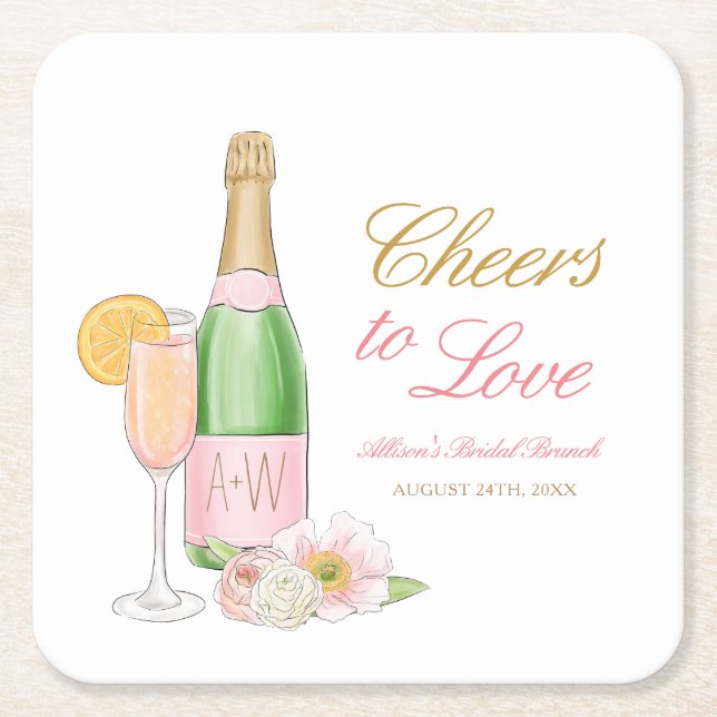 Dessous-de-verre Carré En Papier Salutations pour aimer Brunch nuptial et Bubbly (Devant)