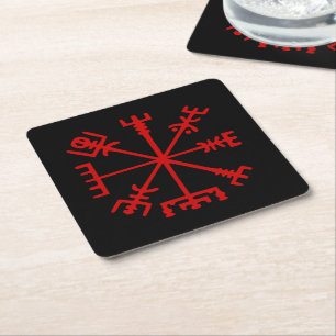 Dessous-de-verre Carré En Papier Sang Rouge Vegvísir (Viking Compass)