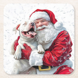 Dessous-de-verre Carré En Papier Santa Claus & Pitbull Chien Chien, Plaque en Papie