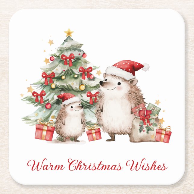 Dessous-de-verre Carré En Papier Santa Hedgehog Christmas Wishes  (Devant)