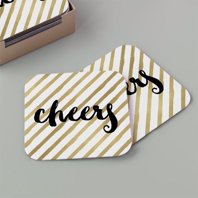 Dessous-de-verre Carré En Papier Santé | Black & Faux Gold Stripe (Créateur téléchargé)