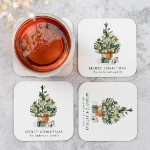 Dessous-de-verre Carré En Papier Sapin de Noël à l'aquarelle élégant