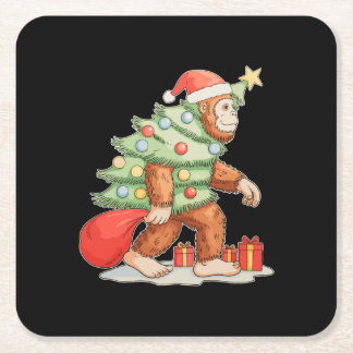 Dessous-de-verre Carré En Papier Sapin de Noël Bigfoot Sasquatch Lumières de Noël