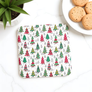 Dessous-de-verre Carré En Papier Sapins de Noël Décorés Quirky Whimsiques Gribouill