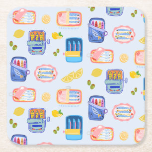 Dessous-de-verre Carré En Papier Sardines et citrons