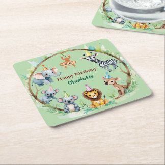Dessous-de-verre Carré En Papier Sauvage Tropical Une Jungle Safari Animaux Anniver