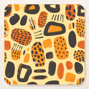 Dessous-de-verre Carré En Papier "Savanna Pop : Vibes tribales en orange et noir"