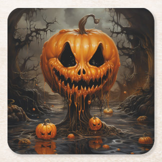 Dessous-de-verre Carré En Papier Scary Jack O Lantern Halloween