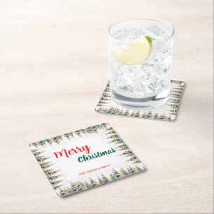 Dessous-de-verre Carré En Papier Scénario moderne Noël Xmas hiver pin sylvestre ava