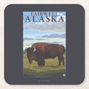 Dessous-de-verre Carré En Papier Scène de bison - Fairwell, Alaska