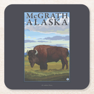 Dessous-de-verre Carré En Papier Scène de bison - McGrath, Alaska