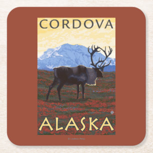 Dessous-de-verre Carré En Papier Scène de caribou - Cordova, Alaska