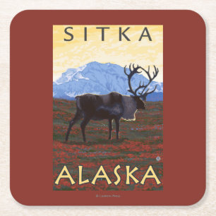 Dessous-de-verre Carré En Papier Scène de caribou - Sitka, Alaska