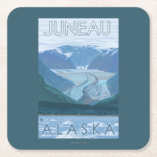 Dessous-de-verre Carré En Papier Scène de glacier - Juneau, Alaska (Devant)