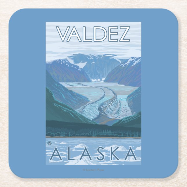 Dessous-de-verre Carré En Papier Scène de glacier - Valdez, Alaska (Devant)