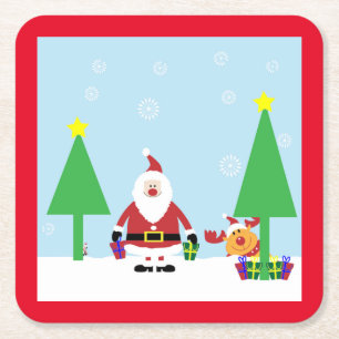 DESSOUS-DE-VERRE CARRÉ EN PAPIER SCÈNE DE NOËL PÈRE NOËL