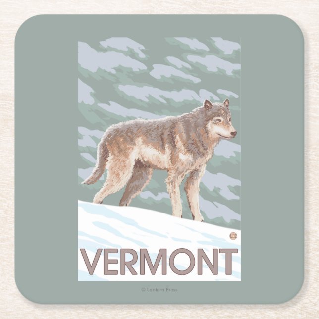 Dessous-de-verre Carré En Papier Scène de VermontWolf (Devant)