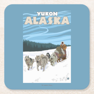 Dessous-de-verre Carré En Papier Scène Sledding de chien - le Yukon, Alaska