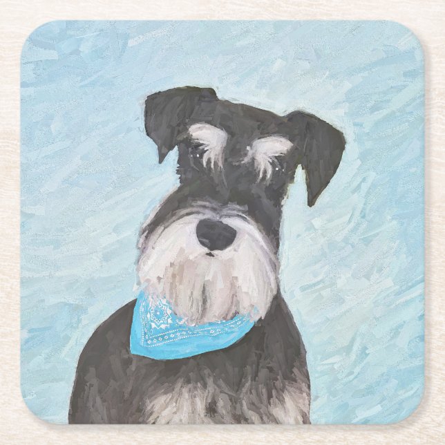 Dessous-de-verre Carré En Papier Schnauzer (Miniature) Peinture - Chien original mi (Devant)