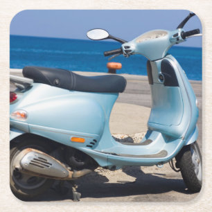 Dessous-de-verre Carré En Papier Scooter sur la plage Ephesus, Turquie