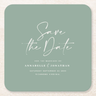 Dessous-de-verre Carré En Papier Script décontracté sauge vert typographie mariage 