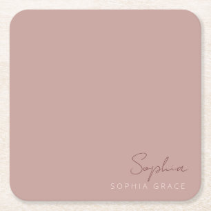 Dessous-de-verre Carré En Papier Script manuscrit moderne Dusty Rose customisé